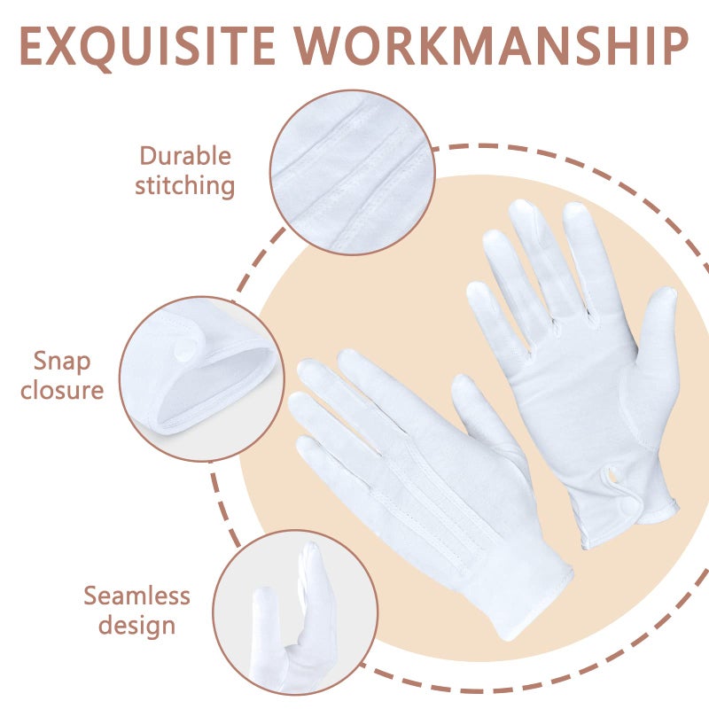 Zenssia White Cotton Parade Gloves with Snap Cuff â€“ 3 Pairs Formal Tuxedo & Honor Guardï¼ŒIdeal for Coin, Jewelry Inspection, Costumes - Image 3